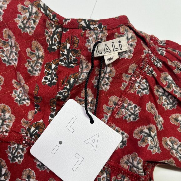 NWT Lali Kids 6M One-Piece Floral Cotton Romper Red Black Block Print - Picture 3 of 11
